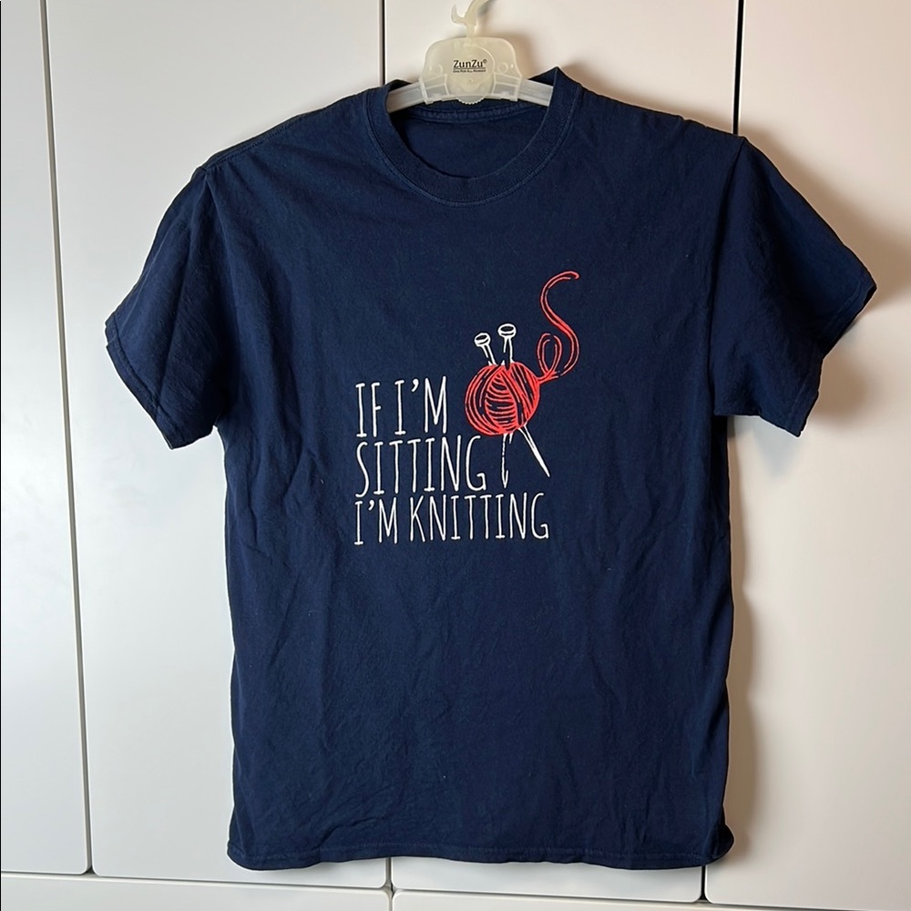 Navy Knitting Graphic Tee Unisex Medium